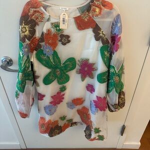 En Creme Colorful Floral Sheer Blouse - Tag on!